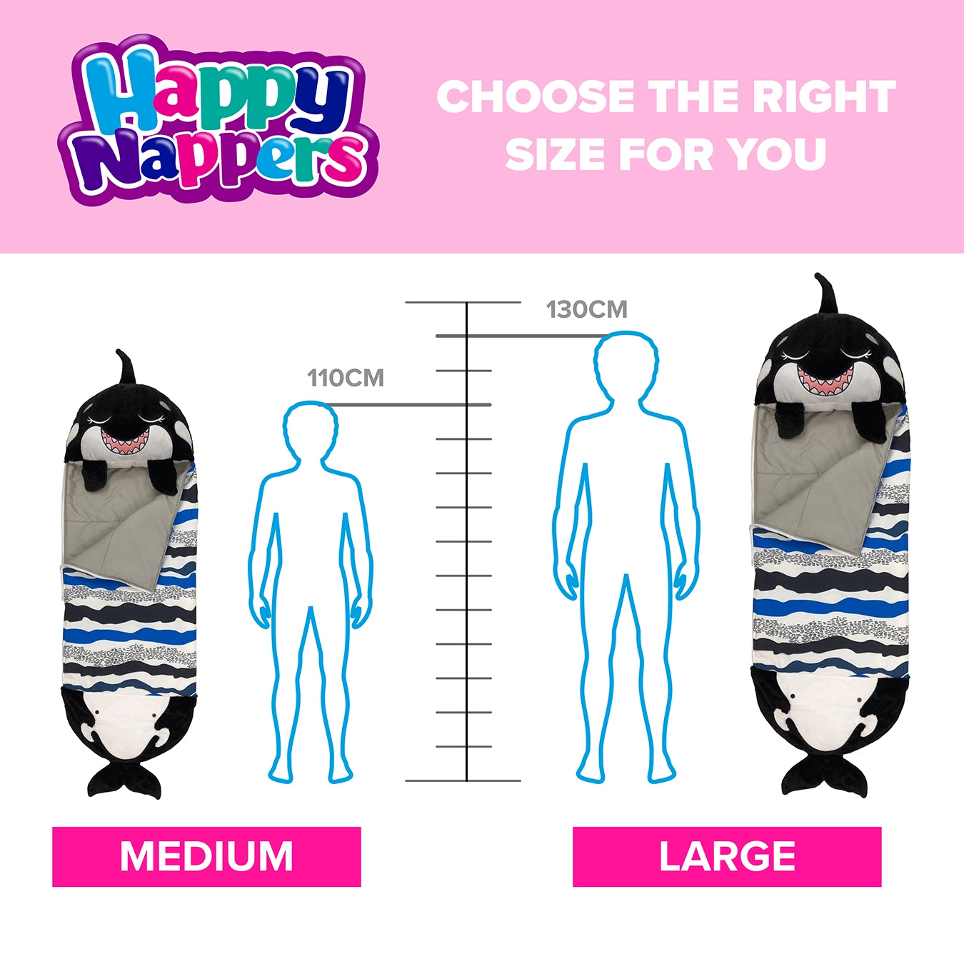 Happy Nappers - Black Shark 2-in-1 Plush Toy and Sleeping Bag - Large (ages 7+)