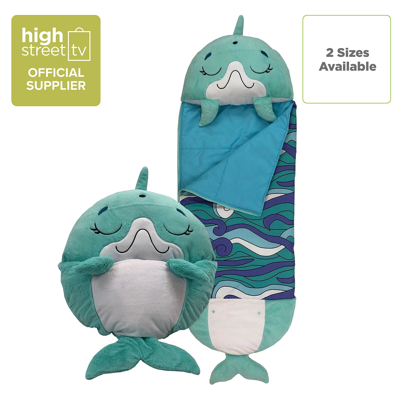 Disco Dolphin 2-in-1 Plush Toy and Sleeping Bag