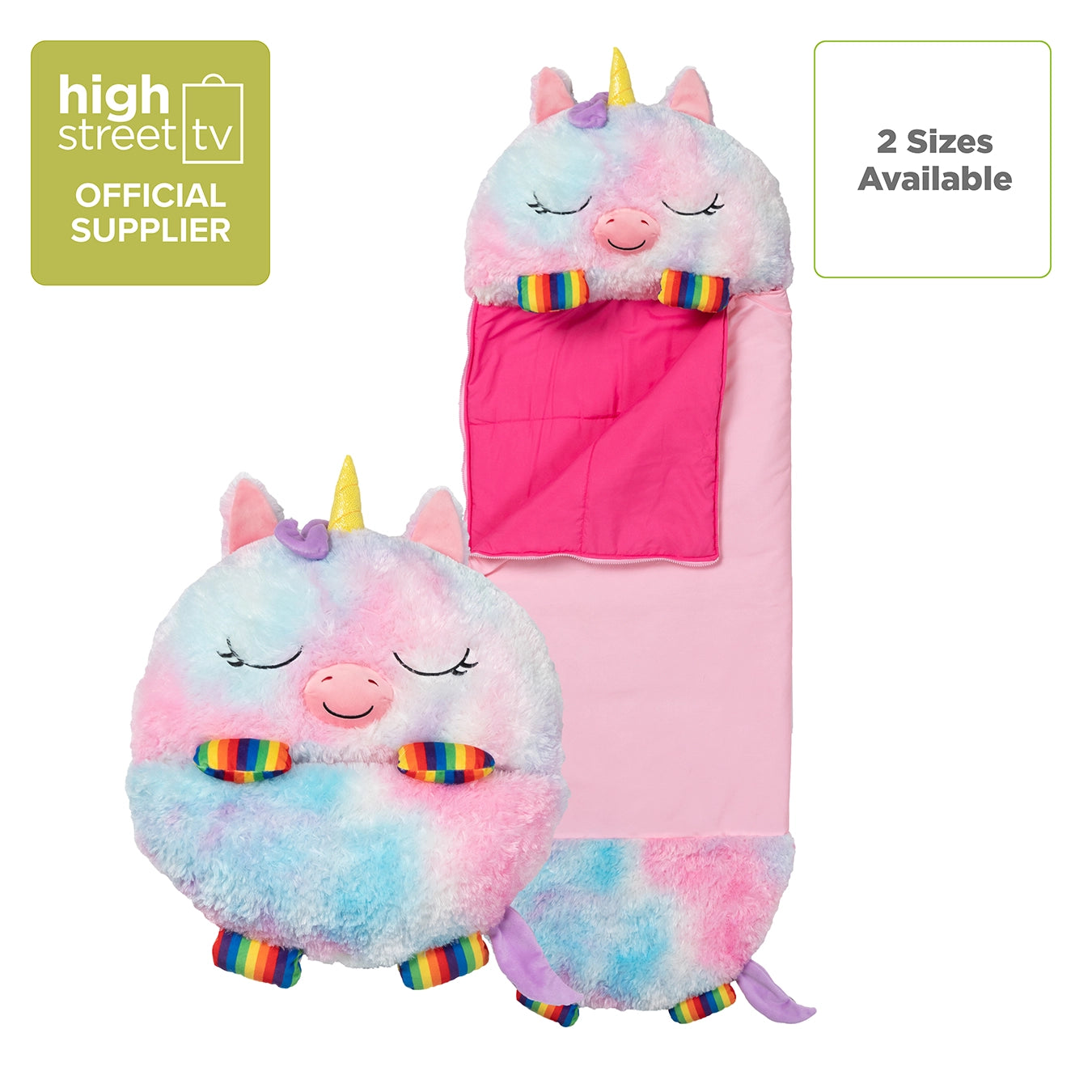 Happy Nappers - Rainbow Unicorn 2-in-1 Plush Toy and Sleeping Bag Large - (ages 7+)