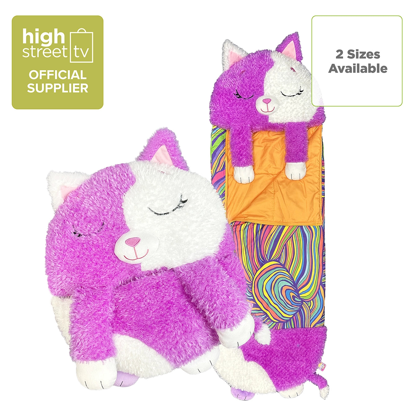 Purple White Cat 2-in-1 Plush Toy and Sleeping Bag