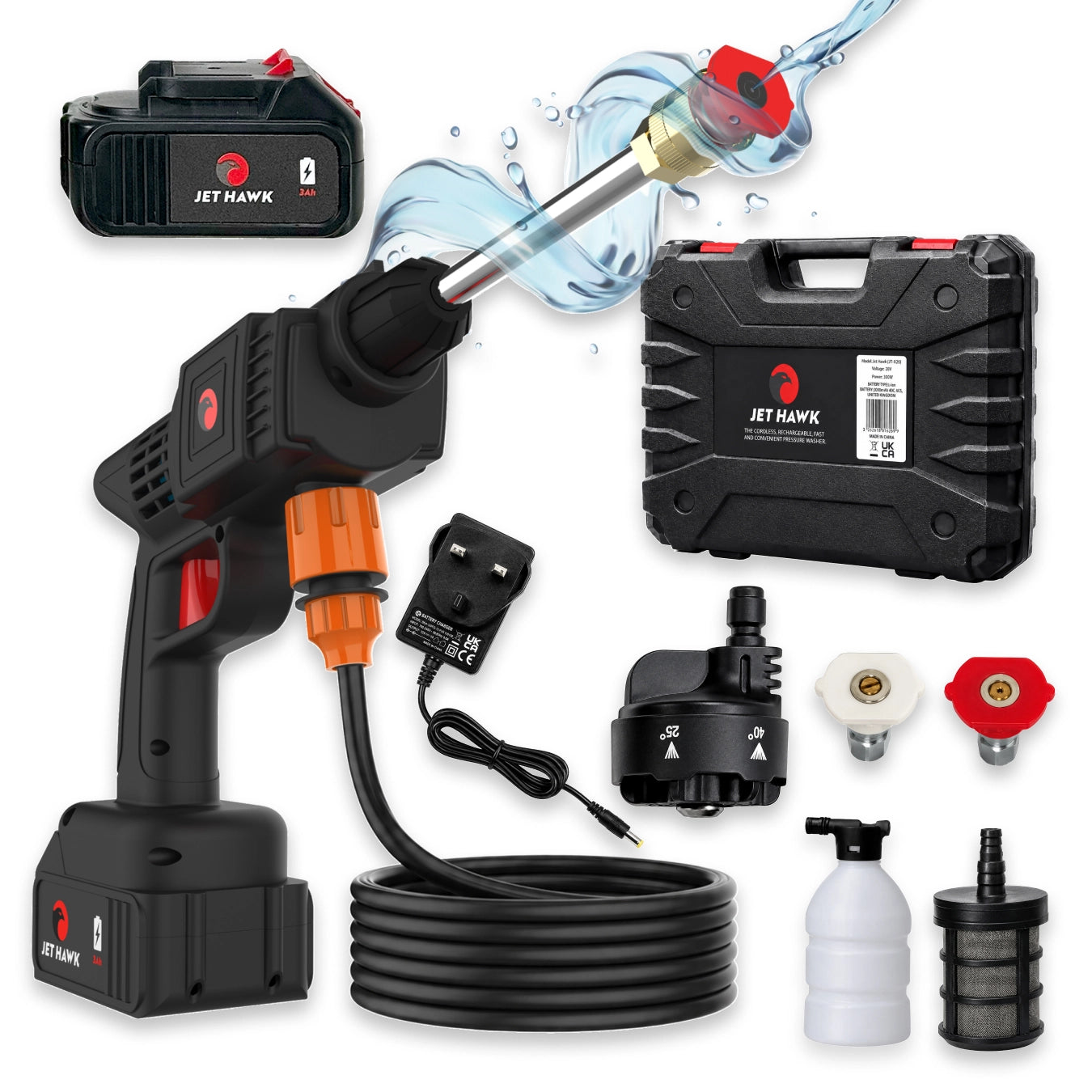 Jet Hawk Cordless Portable Pressure Washer + Additional Battery - Red