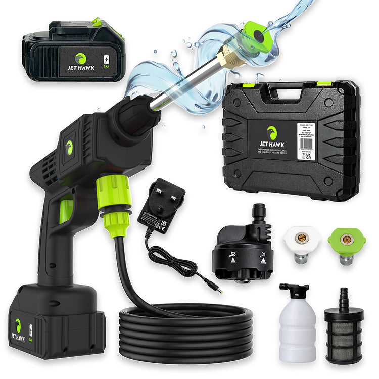 Jet Hawk Cordless Portable Pressure Washer + Additional Battery - Green