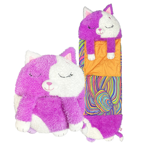 Purple White Cat 2-in-1 Plush Toy and Sleeping Bag - Large 7yrs +