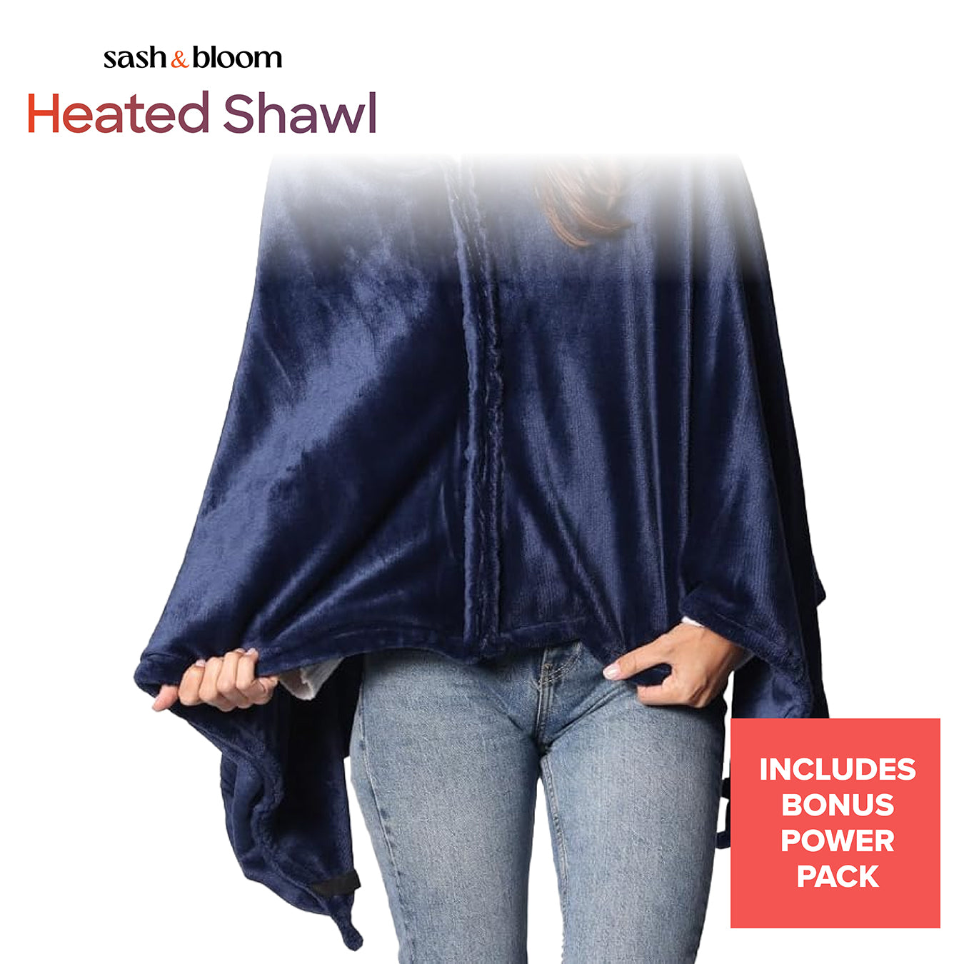 Sash & Bloom 2-in-1 Heated Shawl & Blanket with Rechargeable Battery Pack