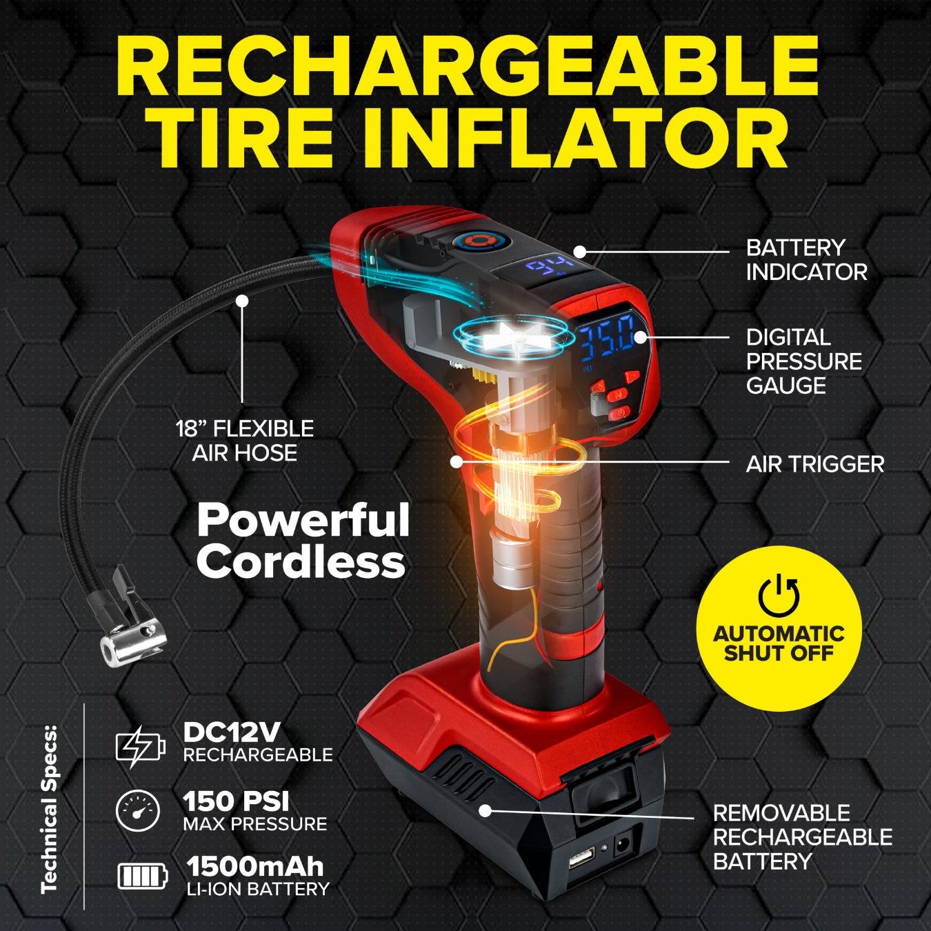 Bullseye Pro – Cordless Tyre Inflator & Air Compressor