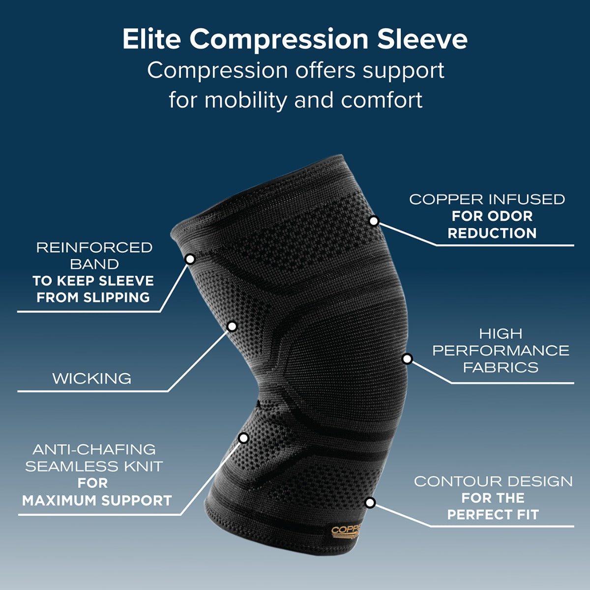 Copper Fit Elite Knee Compression Sleeve - 2 Pack