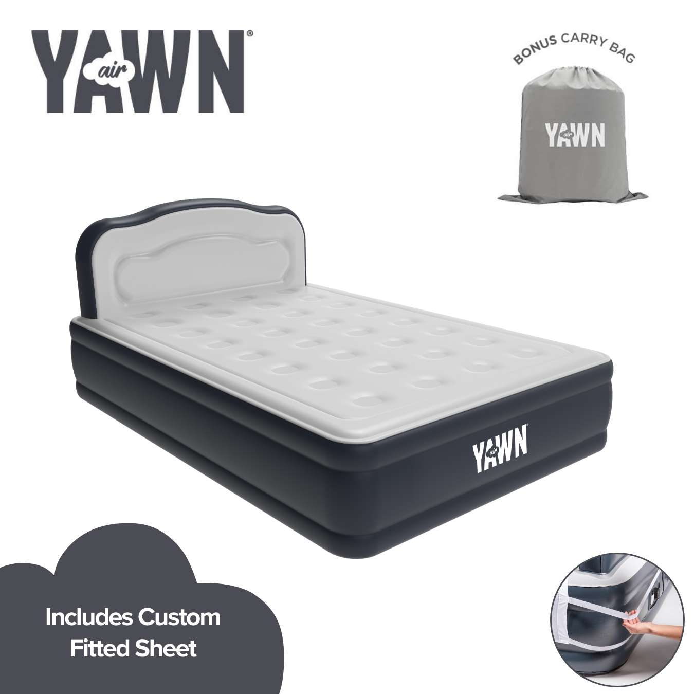 YAWN Air Bed DELUXE Double with Custom Fitted Sheet