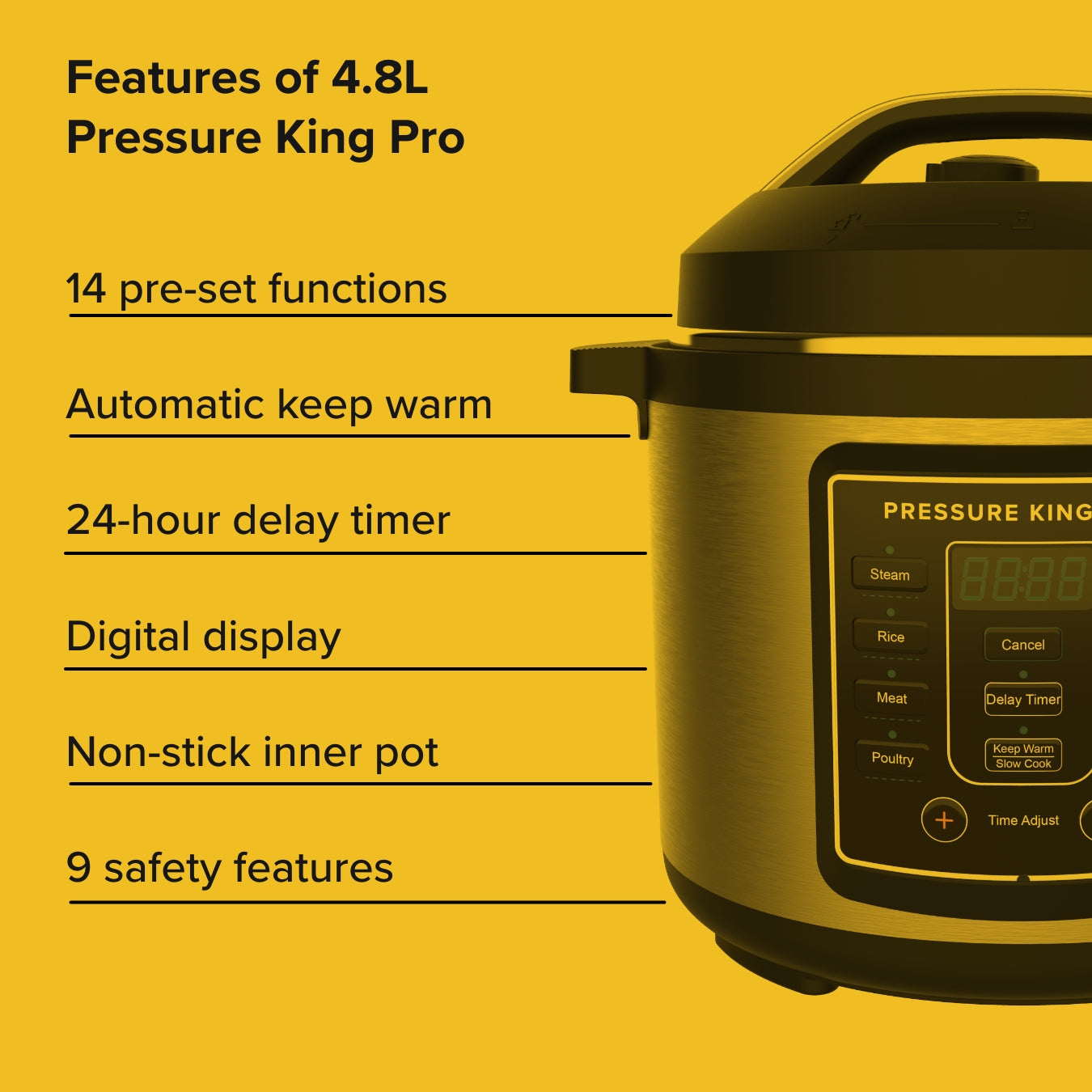 Pressure King Pro (4.8L) – 14-in-1 Digital Pressure Cooker by Drew&Cole