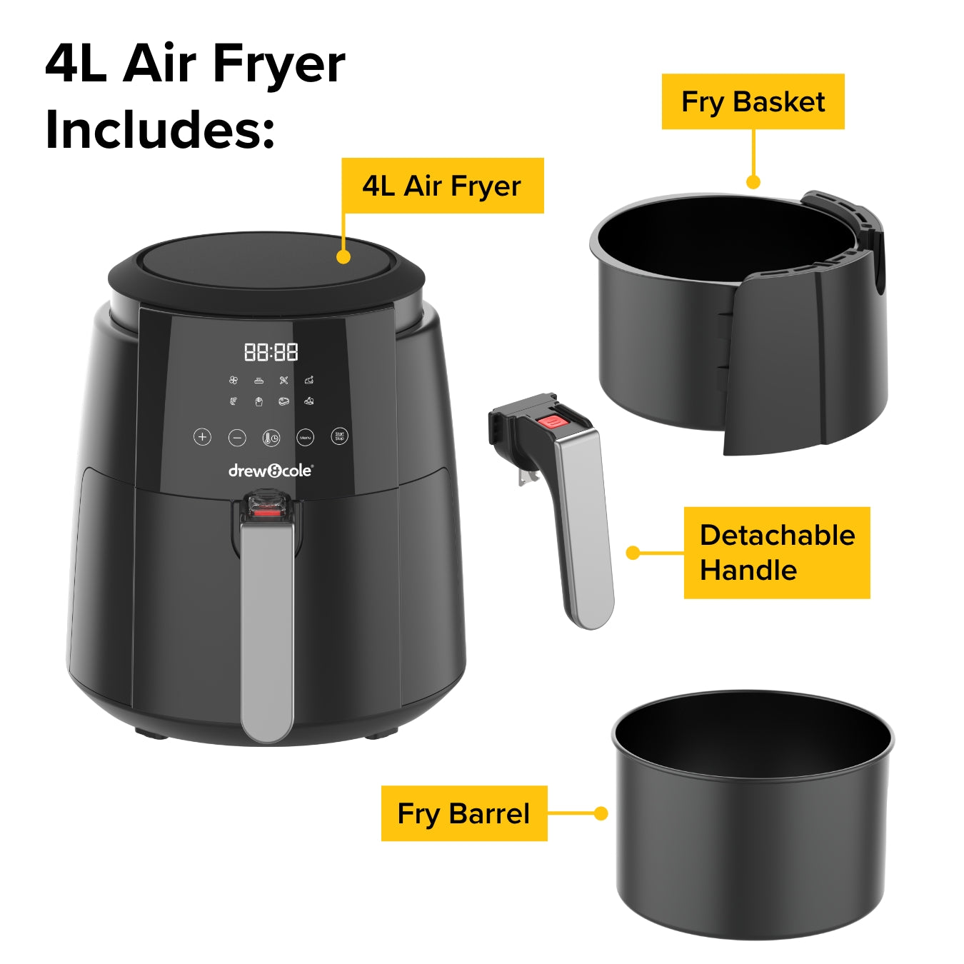 Drew&Cole 8-in-1 Digital Air Fryer (4L)