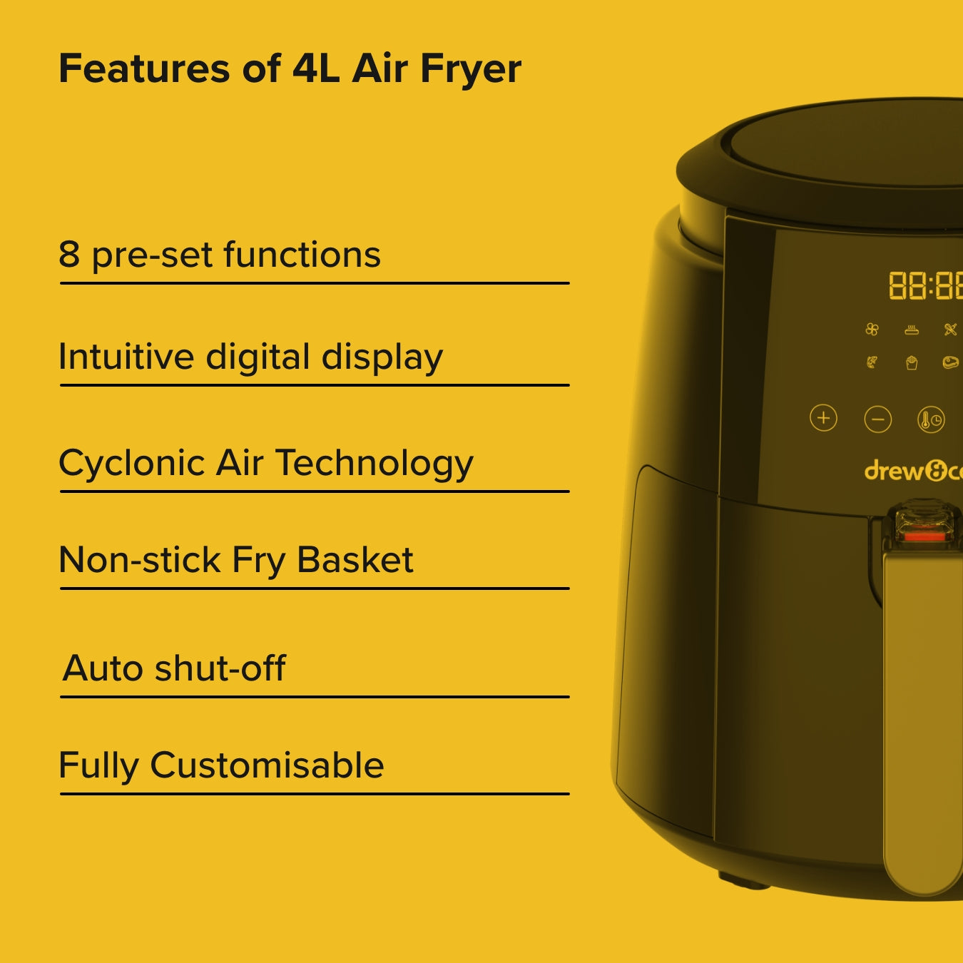 Drew&Cole 8-in-1 Digital Air Fryer (4L)