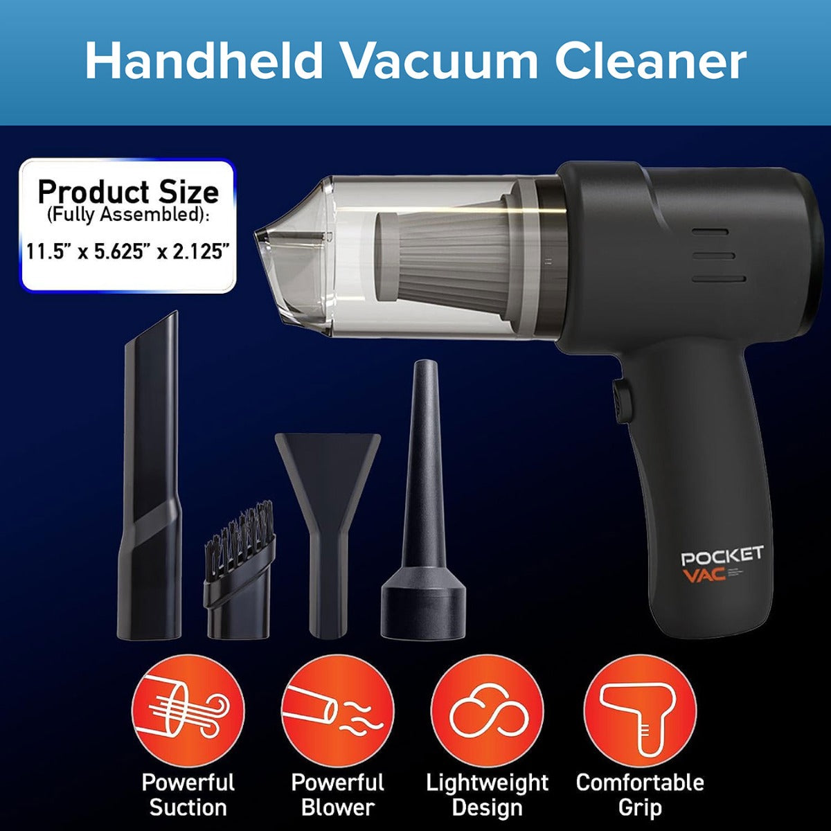 Pocket Vac – 2-in-1 Handheld Mini Vacuum Cleaner