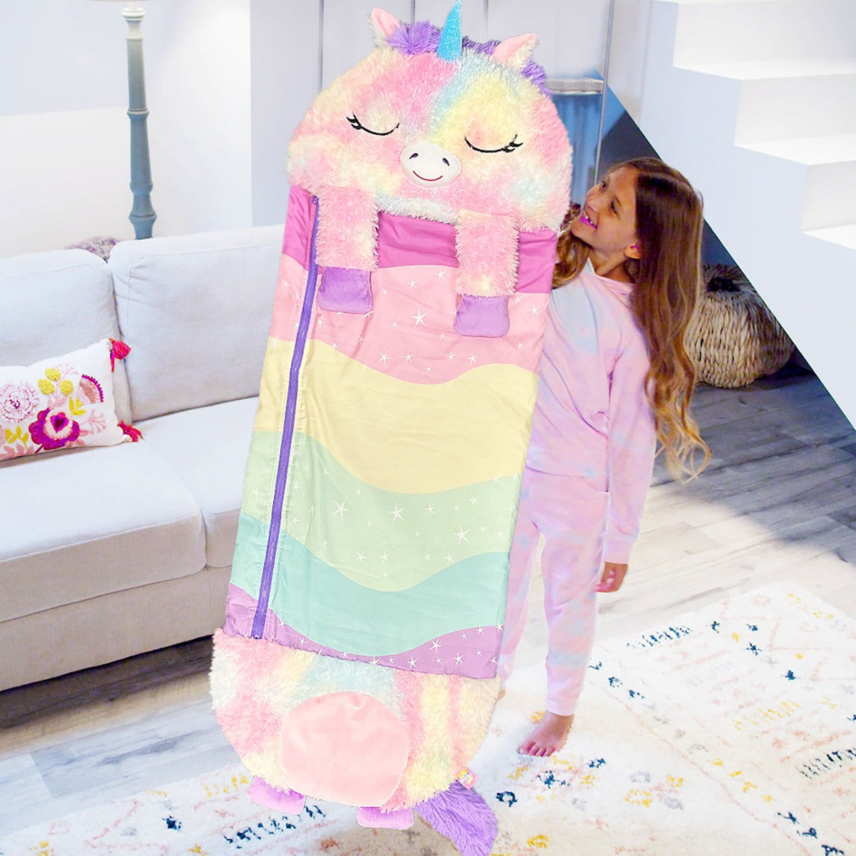 a rain bow slppeing bag for kidsin a Kids Sleeping Bags, Glow in The Dark Slumber Kids, Toddler Nap Mat with Pillow and Blanket for Sleepover, Daycare, Preschool (62" x 28") (Unicorn) : Toys & Games This fun and colorful slumber sack is sure to be the center of attention at the next sleepover Happy Nappers: Pillow & Sleepy