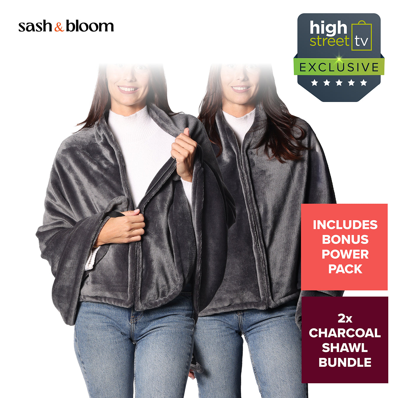 Twin Pack 2-in-1 Heated Shawl & Blanket with Rechargeable Battery Pack