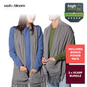 2-in-1 Twin Pack Heated Scarf with Heated Pockets and Rechargeable Battery Pack