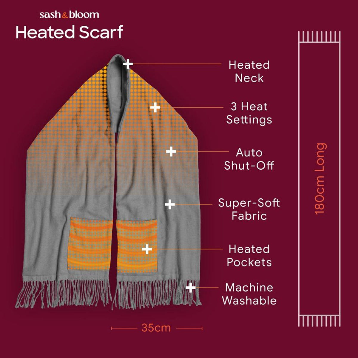 2-in-1 Twin Pack Heated Scarf with Heated Pockets and Rechargeable Battery Pack