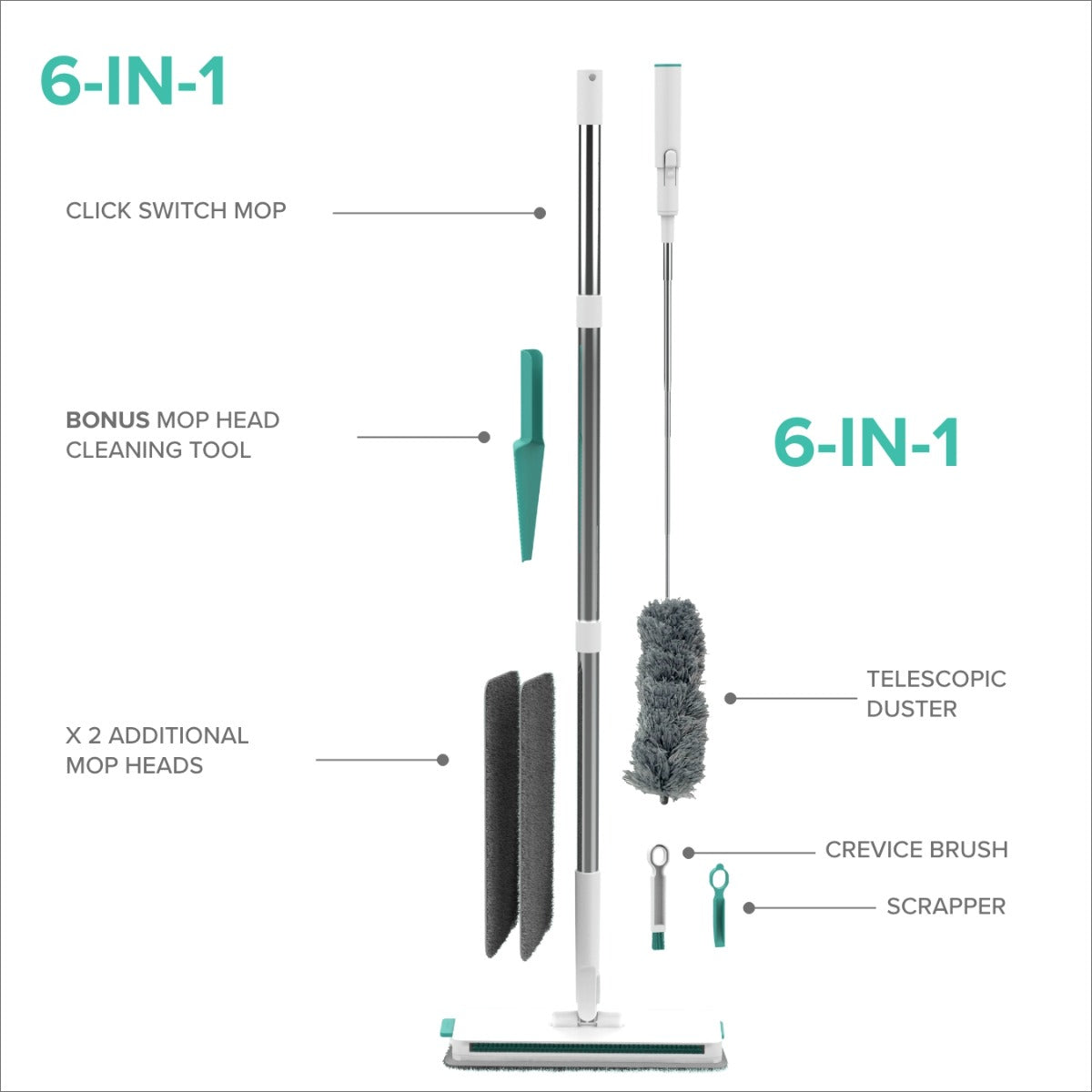 Spring & Spruce Click Switch Mop – 6-in-1 Cleaning System