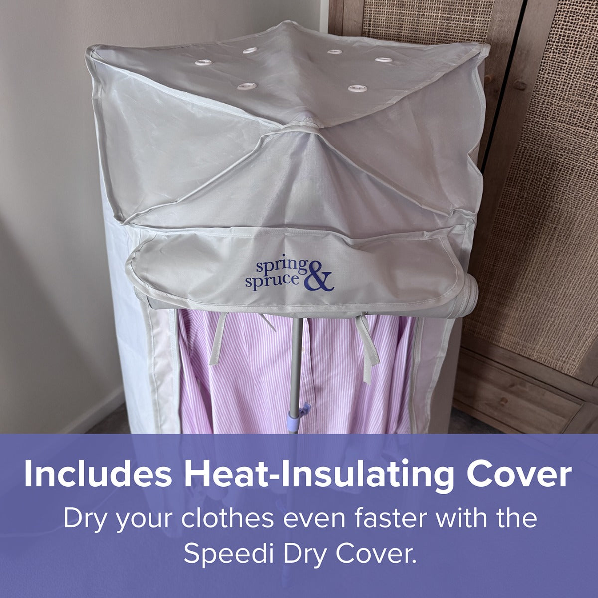 Spring & Spruce Speedi Dry Compact – 3-Tier Heated Airer with Bonus Insulating Cover