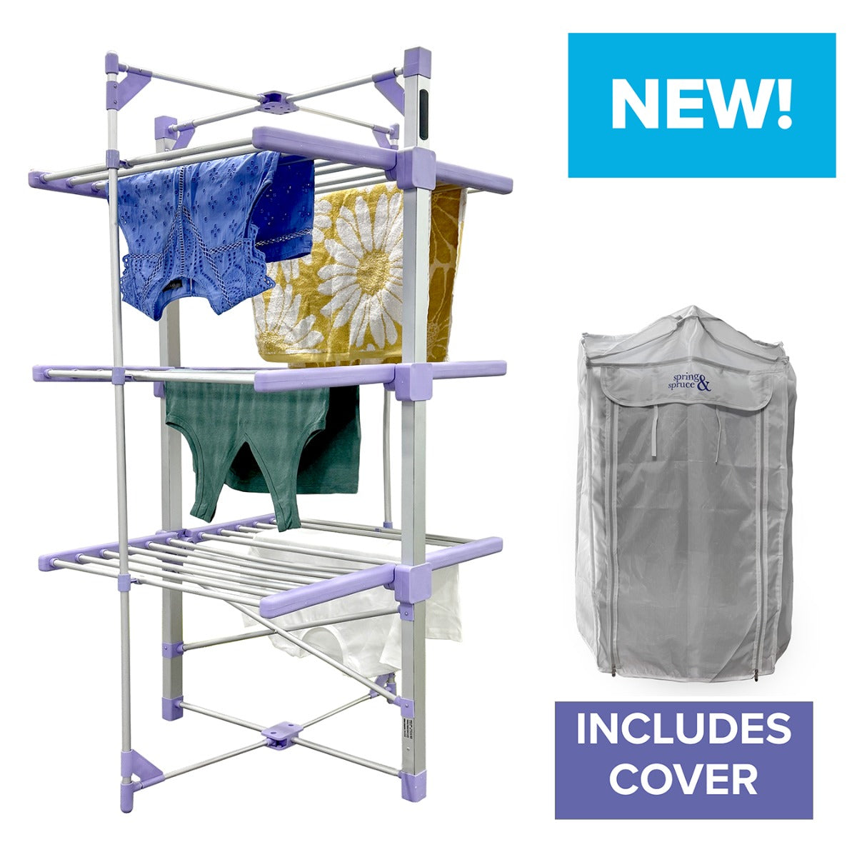 Spring & Spruce Speedi Dry Tower XL – 3-Tier Heated Airer with Bonus Insulating Cover