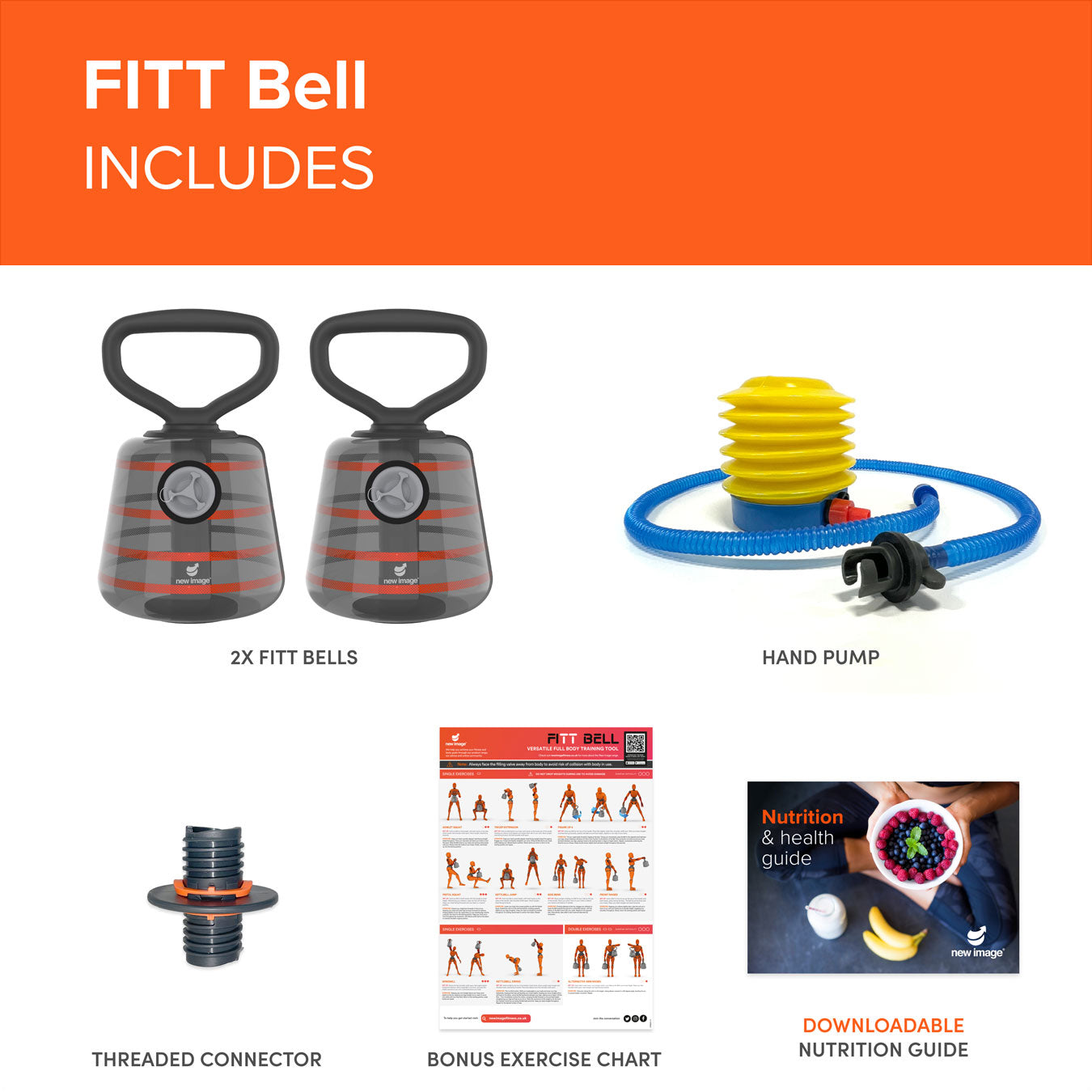 FITT Bell by New Image - Adjustable Kettlebell/Barbell System - Up to 16kg