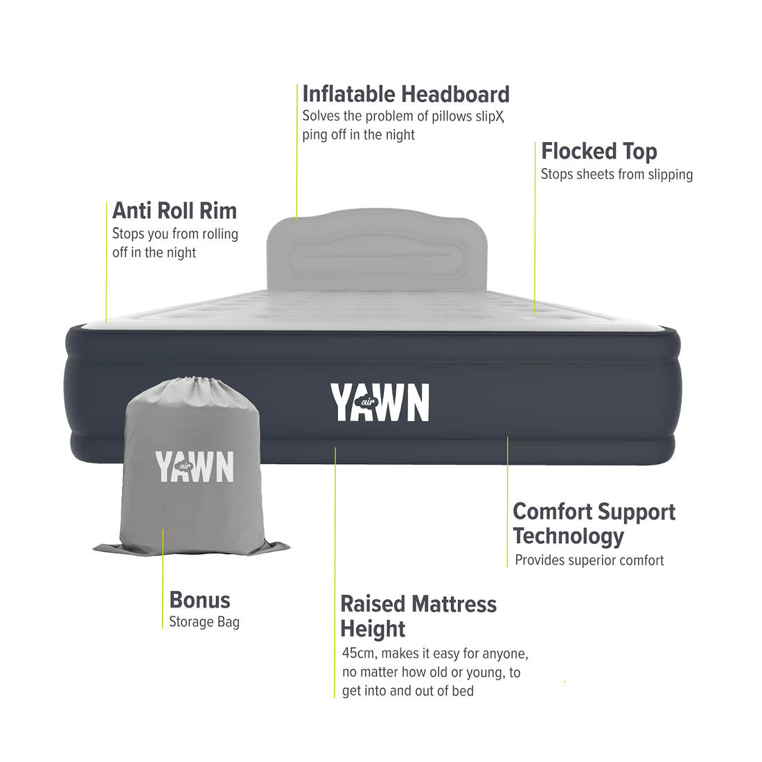 YAWN Air Bed DELUXE with Custom Fitted Sheet – Self Inflating