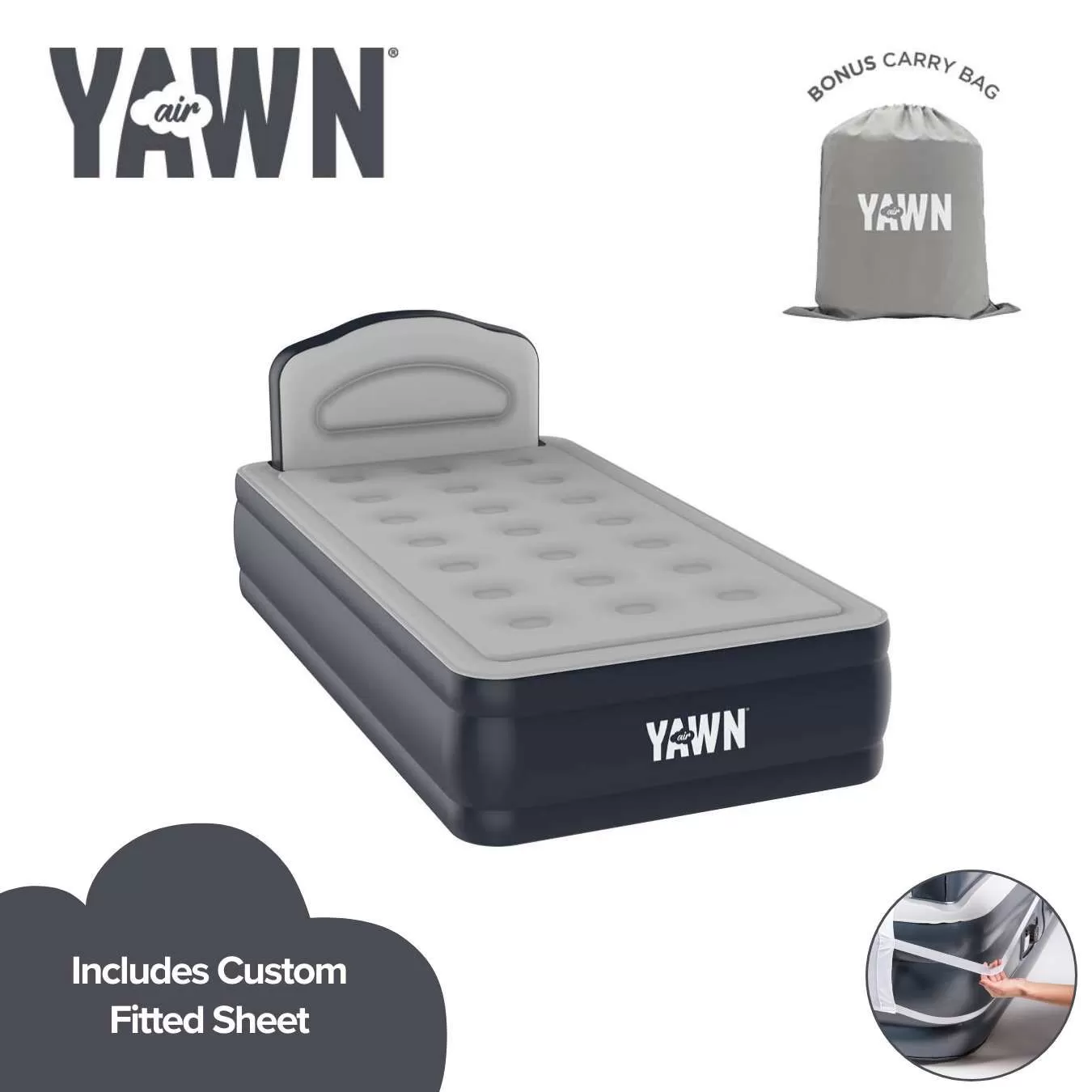 YAWN Air Bed DELUXE with Custom Fitted Sheet (Single)